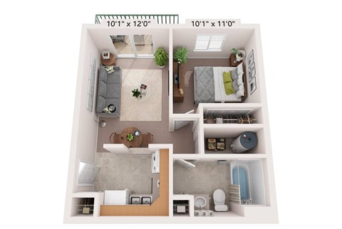 a floor plan of a 1 bedroom apartment